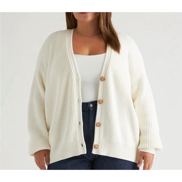 Quince Sweaters - Quince 100% Organic Cotton Ivory Oversized Boyfriend Knit Cardigan Size Small